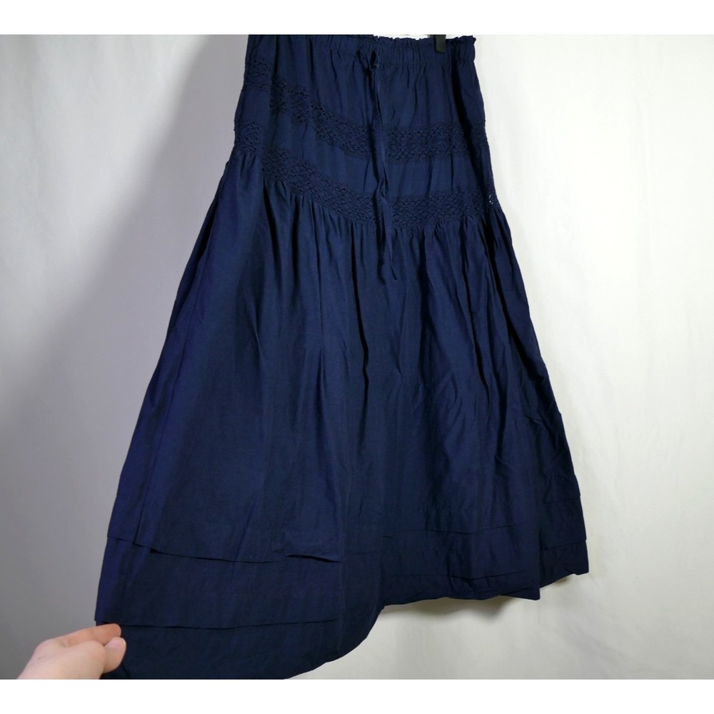 Womens Dark Cottagecore Boho Tiered Maxi Skirt Size L Lace Prairie Modest Church